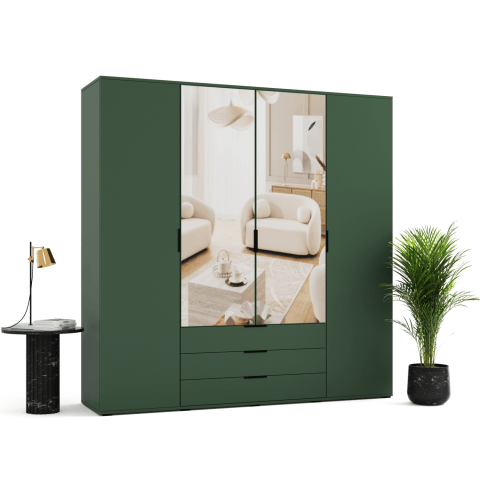 Szafa uchylna czterodrzwiowa z szufladami i lustrem na wymiar Mobi