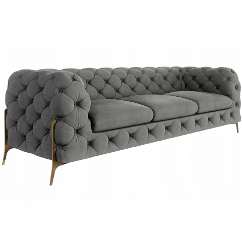 Sofa trzyosobowa pikowana w kolorze szarym Chesterfield TEO HIGH 3