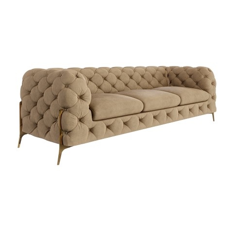 Sofa trzyosobowa beżowa pikowana na wysokich nogach Chesterfield TEO HIGH 3