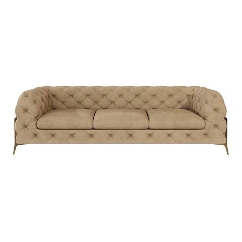 Sofa trzyosobowa beżowa pikowana na wysokich nogach Chesterfield TEO HIGH 3