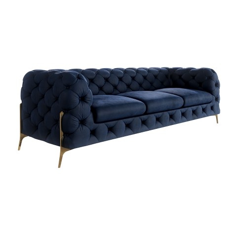 Granatowa sofa trzyosobowa welurowa pikowana Chesterfield TEO HIGH 3