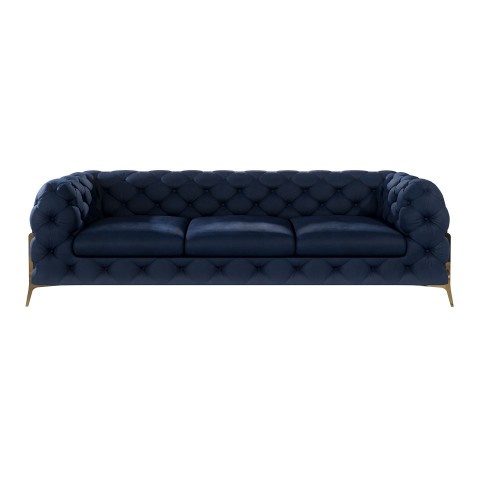 Granatowa sofa trzyosobowa welurowa pikowana Chesterfield TEO HIGH 3