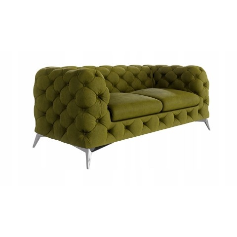 Sofa dwuosobowa TEO 2 oliwkowa, pikowana w stylu Chesterfield