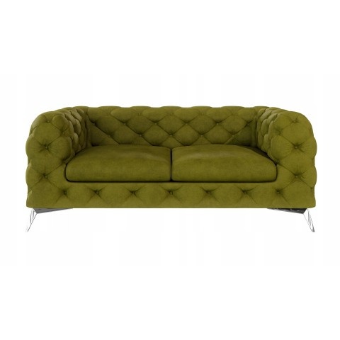 Sofa dwuosobowa TEO 2 oliwkowa, pikowana w stylu Chesterfield