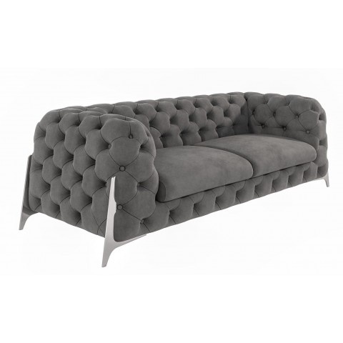 Szara sofa trzyosobowa pikowana Chesterfield na metalowych nóżkach KALIFORNIA 3