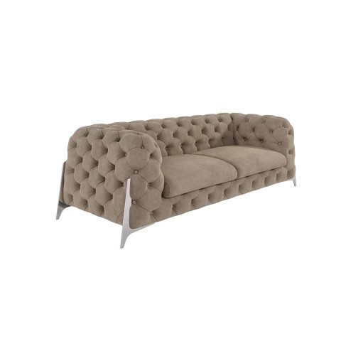 Wygodna sofa beżowa welurowa, trzyosobowa pikowana KALIFORNIA 3