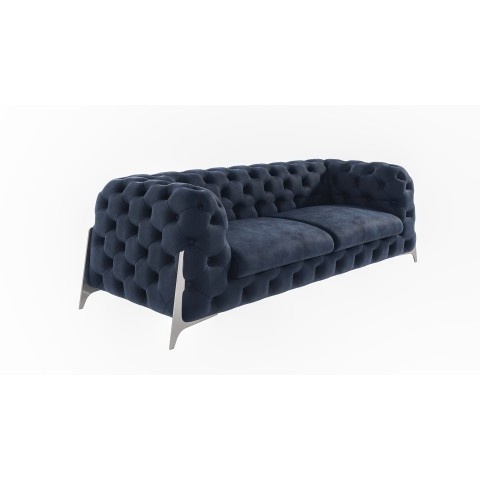 Granatowa sofa trzyosobowa pikowana na wysokich nogach KALIFORNIA 3