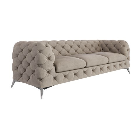 Trzyosobowa sofa Jasnobeżowa, pikowana Chesterfield TEO 3 - Idealna do salonu