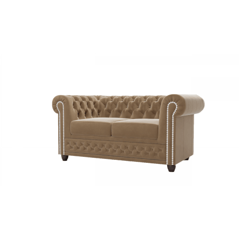 Beżowa dwuosobowa sofa pikowana na drewnianych nóżkach Chesterfield FELIX 2
