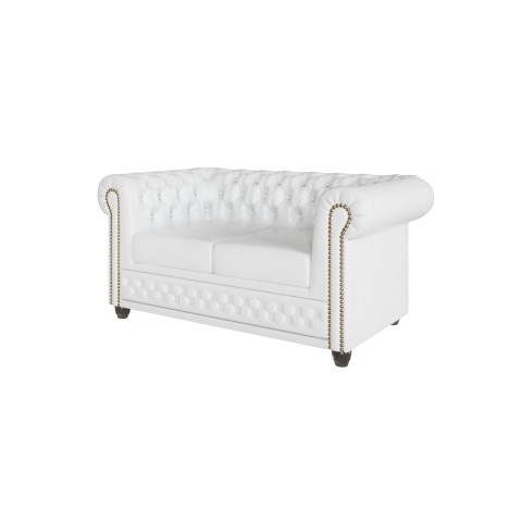 Wygodna sofa dwuosobowa w białej ekoskórze Chesterfield FELIX 2
