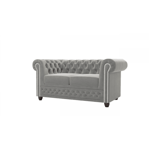 Elegancka sofa dwuosobowa welurowa szara pikowana Chesterfield FELIX 2