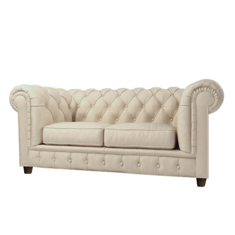 Beżowa sofa welurowa dwuosobowa pikowana Chesterfield SOLARIS 2