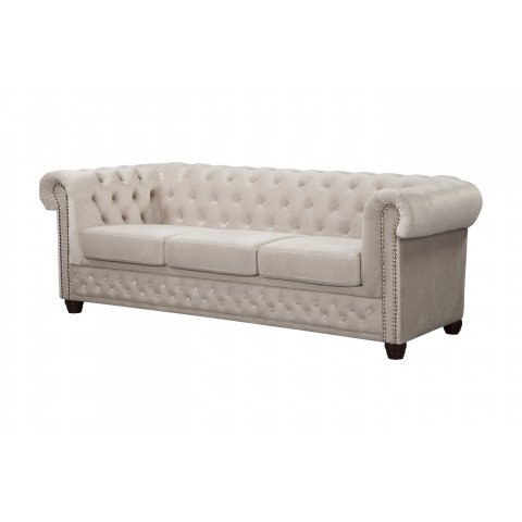 Wygodna sofa do salonu, trzyosobowa pikowana Chesterfield FELIX 3 - Jasny beż