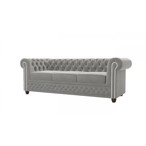 Szara sofa trzyosobowa pikowana idealna do salonu Chesterfield FELIX 3