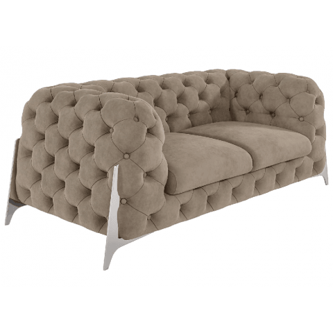 Mała sofa jasnobeżowa dwuosobowa pikowana glamour Chesterfield KALIFORNIA 2