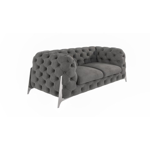 Szara sofa dwuosobowa pikowana glamour Chesterfield KALIFORNIA 2 - Idealna do salonu