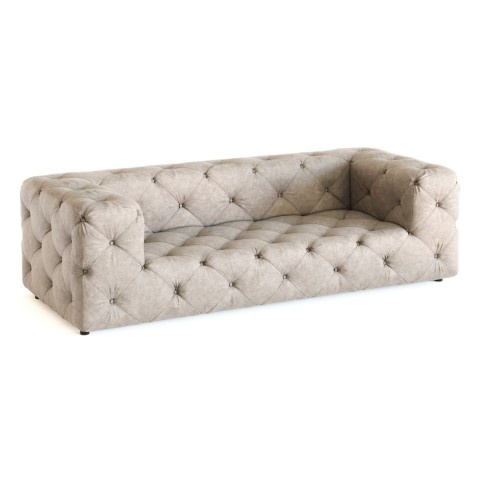 BENTLEY – sofa trzyosobowa pikowana premium Chesterfield w kolorze beżowym