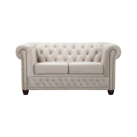Beżowa sofa dwuosobowa z funkcją spania pikowana Chesterfield FELIX 2