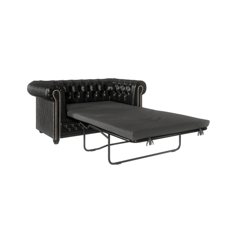 Elegancka sofa Chesterfield FELIX 2 – czarna ekoskóra, 2-osobowa, rozkładana