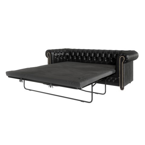 Czarna sofa rozkładana Chesterfield FELIX 3 z funkcją spania – ekoskóra, styl klasyczny
