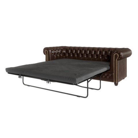 Brązowa sofa trzyosobowa pikowana ekoskóra FELIX 3 – styl Chesterfield z funkcją spania