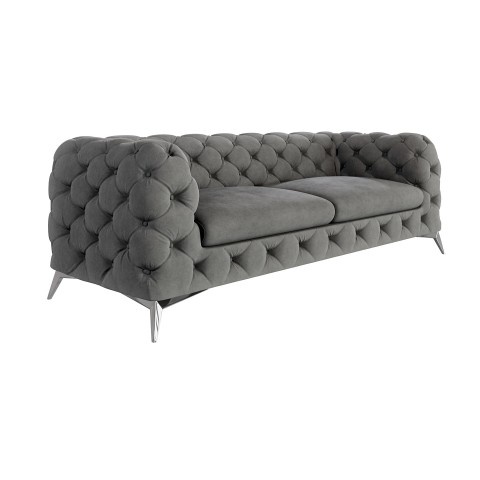 Trzyosobowa sofa glamour pikowana TEO 2,5 – szary klasyk do każdego wnętrza