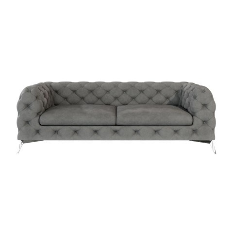 Trzyosobowa sofa glamour pikowana TEO 2,5 – szary klasyk do każdego wnętrza