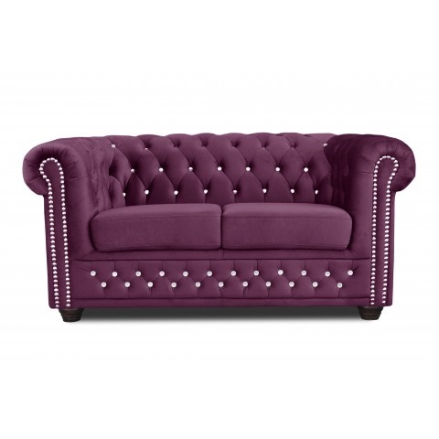 Sofa pikowana z kryształkami dwuosobowa Chesterfield FELIX BLINK 2 w kolorze fioletowym