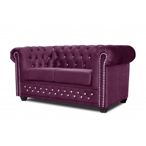 Sofa pikowana z kryształkami dwuosobowa Chesterfield FELIX BLINK 2 w kolorze fioletowym