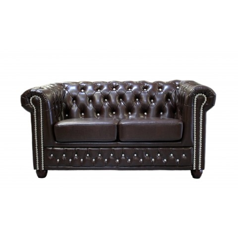 Chesterfield FELIX BLINK 2 – sofa 2-osobowa z kryształkami w brązowej ekoskórze