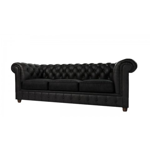 Czarna sofa pikowana 3-osobowa chesterfield Solaris 3 – elegancka, wygodna, do salonu