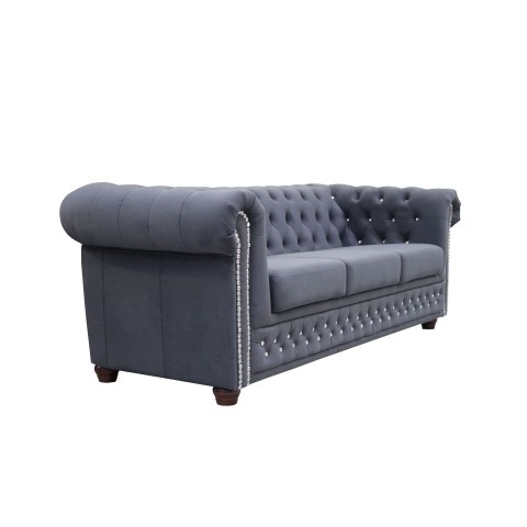Sofa trzyosobowa pikowana z kryształkami Chesterfield FELIX BLINK 3 - Antracyt
