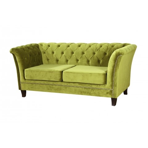 Mała sofa z funkcją spania pikowana zielona oliwkowa Chesterfield HASSO 2