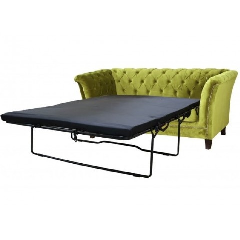Mała sofa z funkcją spania pikowana zielona oliwkowa Chesterfield HASSO 2