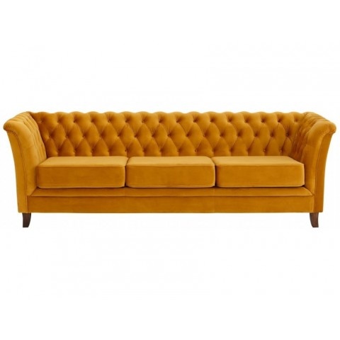 Wygodna sofa trzyosobowa pikowana Chesterfield HASSO 3 – musztardowy kolor