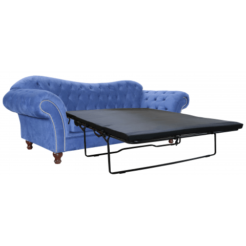 Niebieska sofa dwuosobowa z funkcją spania pikowana Chesterfield PARIS - Idealna do salonu
