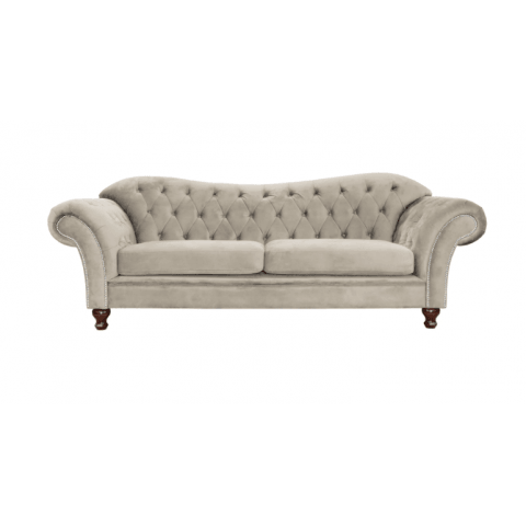 Wygodna szara sofa trzyosobowa Paris Chesterfield– idealna do każdego wnętrza