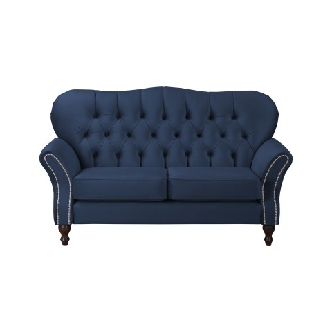 Sofa dwuosobowa Chesterfield BOGOTA – granatowa, pikowana, glamour