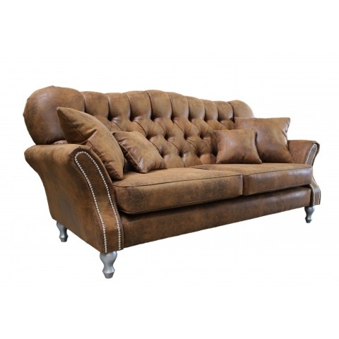 Brązowa sofa Chesterfield – klasyczna BOGOTA z ekoskóry, idealna do wnętrz vintage