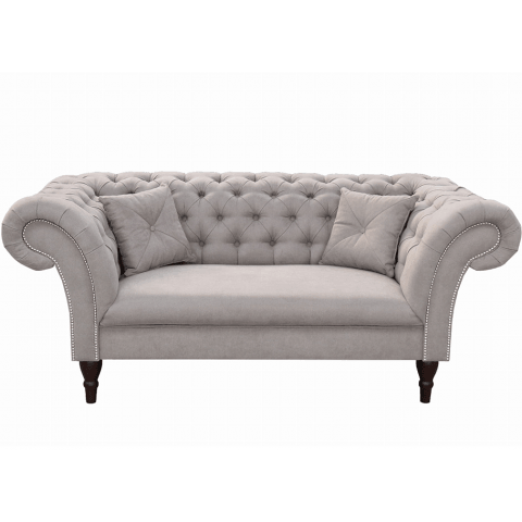 Sofa dwuosobowa PORTO jasnoszara – elegancja i wygoda w stylu Chesterfield