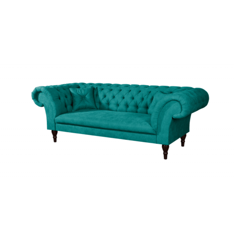 Sofa turkusowa Chesterfield PORTO – pikowana, trzyosobowa i stylowa