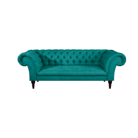Sofa turkusowa Chesterfield PORTO – pikowana, trzyosobowa i stylowa