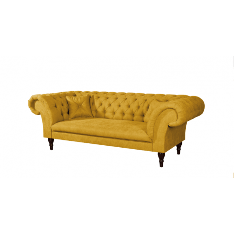 Pikowana sofa trzyosobowa PORTO w kolorze żółtym Chesterfield