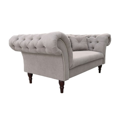 Sofa jasnoszara Chesterfield PORTO – elegancka, trzyosobowa