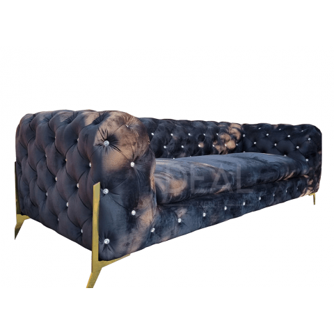 Sofa trzyosobowa czarna pikowana z kryształkami glamour Chesterfield TEO HIGH BLINK 3