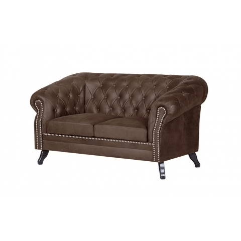 Elegancka sofa dwuosobowa w kolorze brązowym pikowana GOWEL