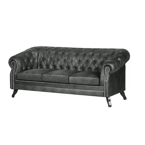 Sofa trzyosobowa pikowana Chesterfield GOWEL Imitacja skóry, Mikrofibra
