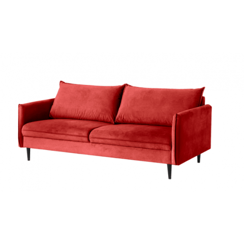 Klasyczna czerwona sofa Verto – trzyosobowa, w miękkim welurze