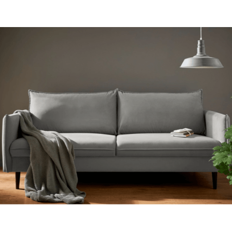Welurowa sofa trzyosobowa Verto szara – ponadczasowy wybór do każdego wnętrza