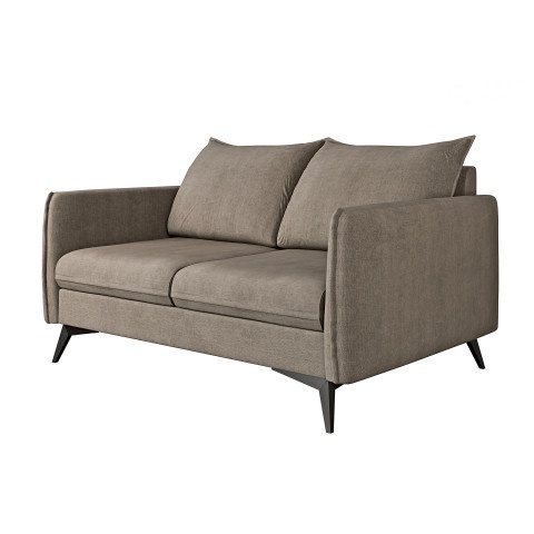 Sofa dwuosobowa szarobeżowa Verto High – welurowa tkanina, metalowe nogi
